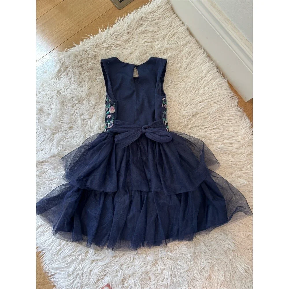 Lilt Girls Dress Size 8 Navy Sequin Floral Bodice Tiered Tulle Party Holiday